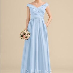 A-Line Off-the-Shoulder Floor-Length Satin Bridesmaid Dress